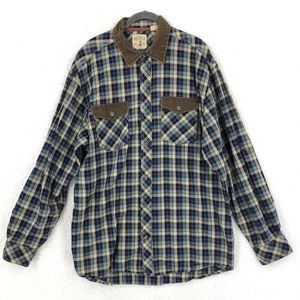 RedHead Mens Western Shirt L Brown Blue Plaid Button Up Roll Tab Sleeve …